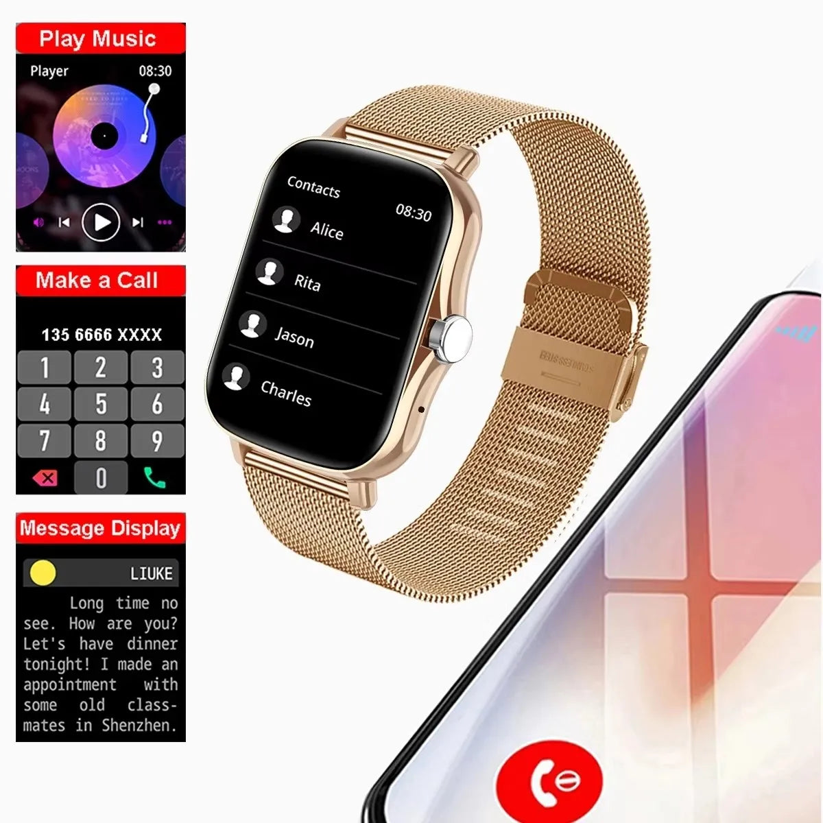 1.83'' Waterproof Smart Watch with Message Answer Call Sleep Monitoring Sports Pedometer Information Alerts For iPhone Android